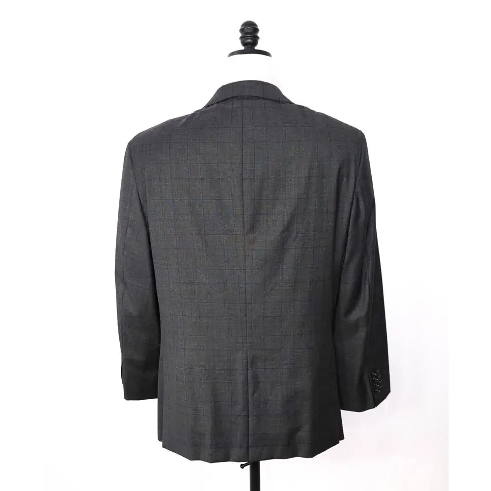 $1,695 LORO PIANA For HICKEY FREEMAN-Gray Plaid Wool Suit- 46R